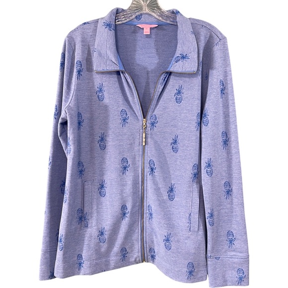 Lilly Pulitzer Bennett Pineapple Zip Up Sweatshirt Blue Size M - Picture 2 of 8